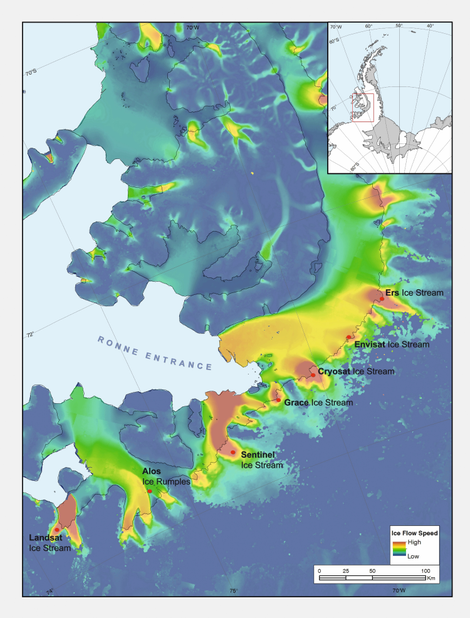 The newly-named ice streams on the western Antarctic Peninsula